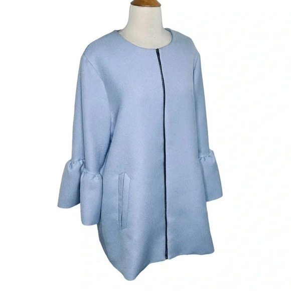 English Factory L periwinkle coat with ruffled flounce sleeves Cottagecore - Picture 1 of 8
